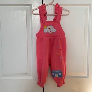 Vintage Sears baby bodysuit overalls pink hearts clouds 12m